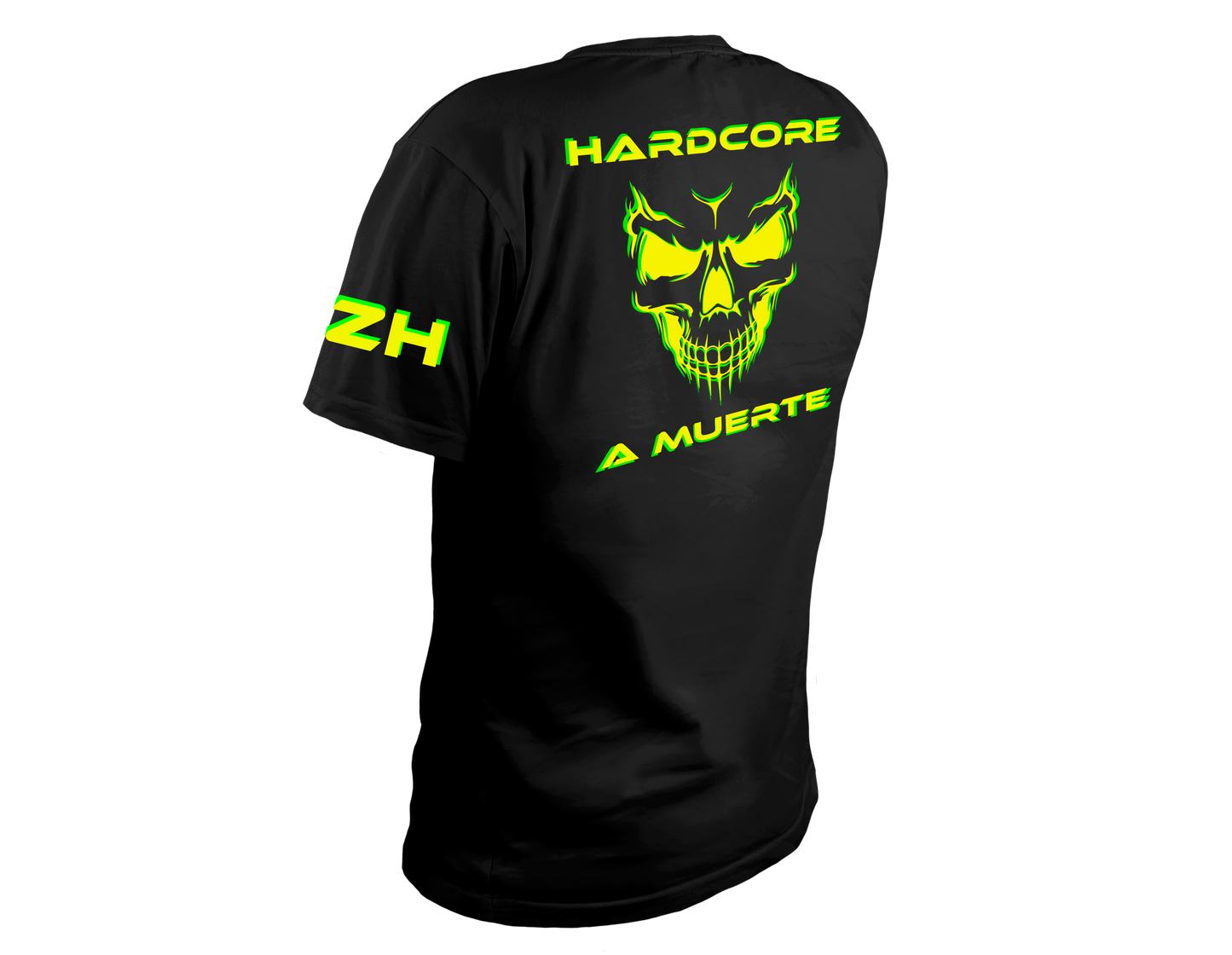 Mockup trasero Camiseta Hardcore a muerte negra diseño Neon - Zona Hardcore