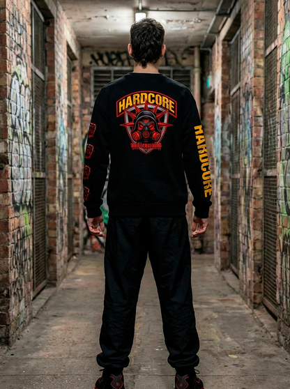 modelo detrás sudadera hardcore millennium negra logos oldschool - zona hardcore