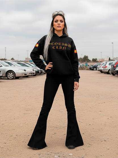 modelo sudadera con capucha scotish clan españa negra bandera española - zona hardcore